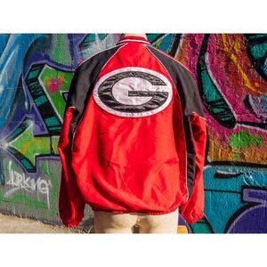 GEORGIA BULLDOGS NCAA Vintage Windbreaker Size Large - Red (V-Neck Pullover)